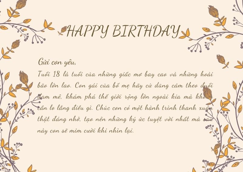 Lời chúc mừng sinh nhật con gái 18 tuổi