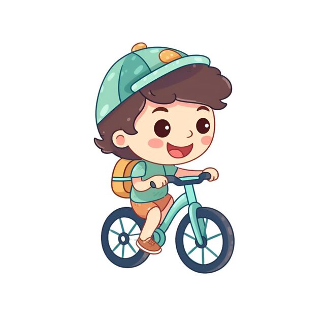 Hình chibi bé trai đạp xe đến trường vui vẻ