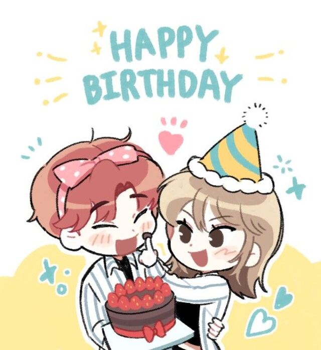 Hình chibi bé trai sinh nhật bên bạn bè