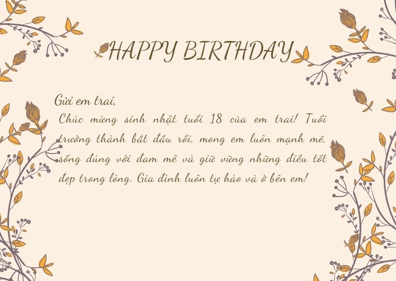 Lời chúc mừng sinh nhật 18 tuổi cho em trai
