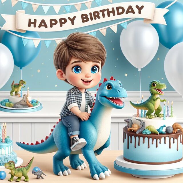 Hình chibi bé trai sinh nhật chủ đề khủng long, siêu nhân, ô tô
