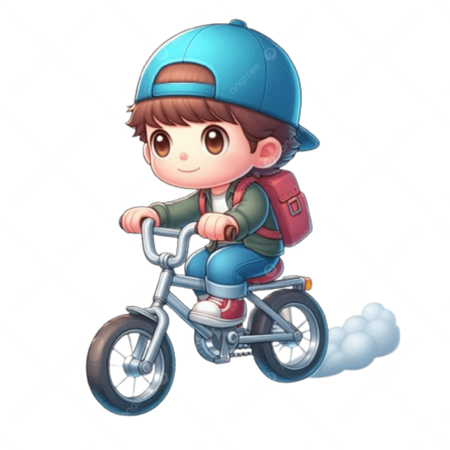 Hình chibi bé trai đạp xe