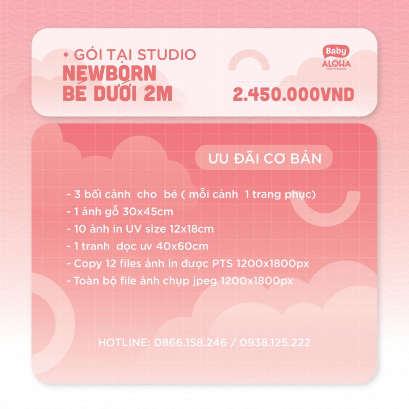 Gói chụp tại studio cho bé newborn dưới 2 tháng