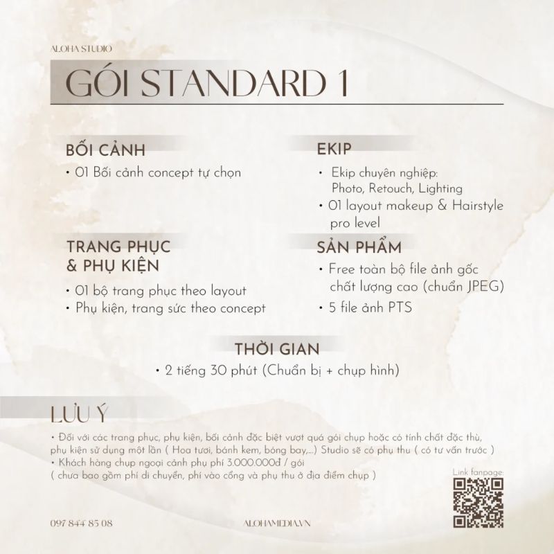 Gói chụp ảnh sinh nhật Standard