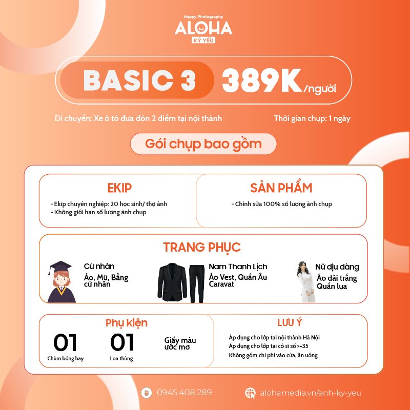 Gói BASIC 3 - Chụp Kỷ Ảnh Yếu Tại Hà Nội