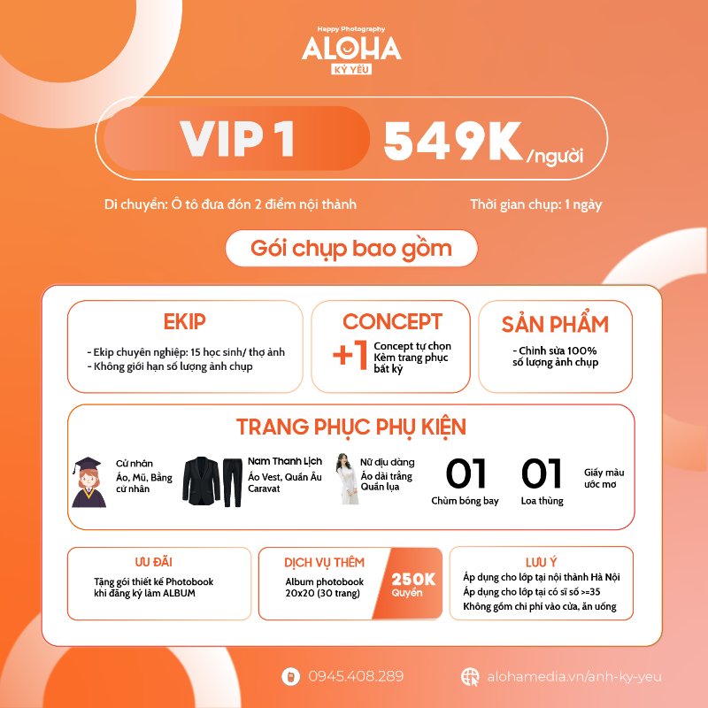 Gói Vip 1 - Chụp ảnh kỷ yếu