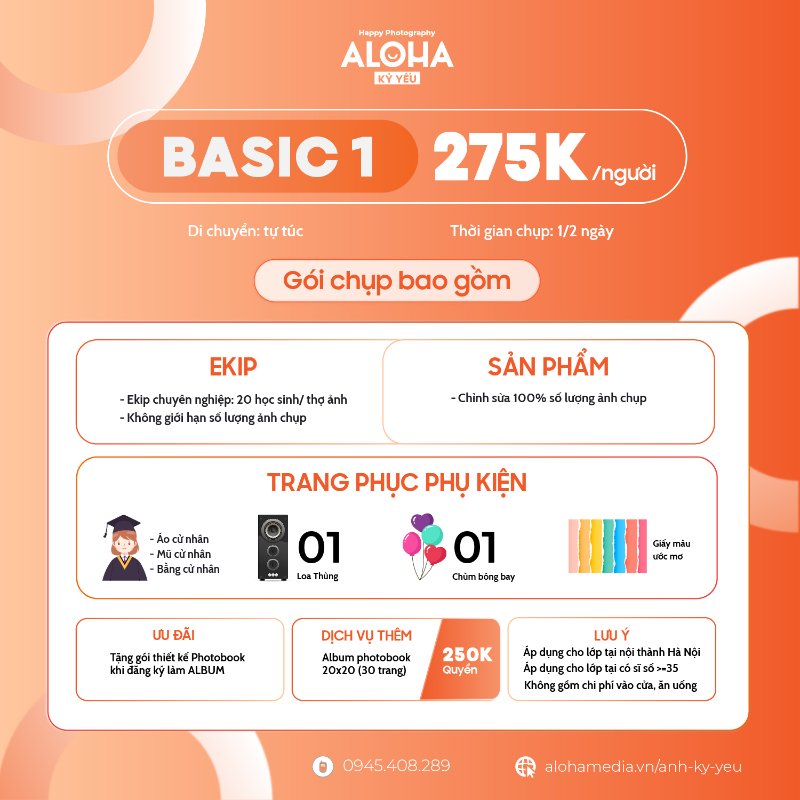 Gói BASIC 1 - Chụp Kỷ Yếu Giá Rẻ Tại Hà Nội
