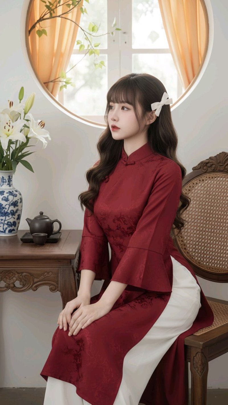 Áo dài với gam màu đỏ, vàng