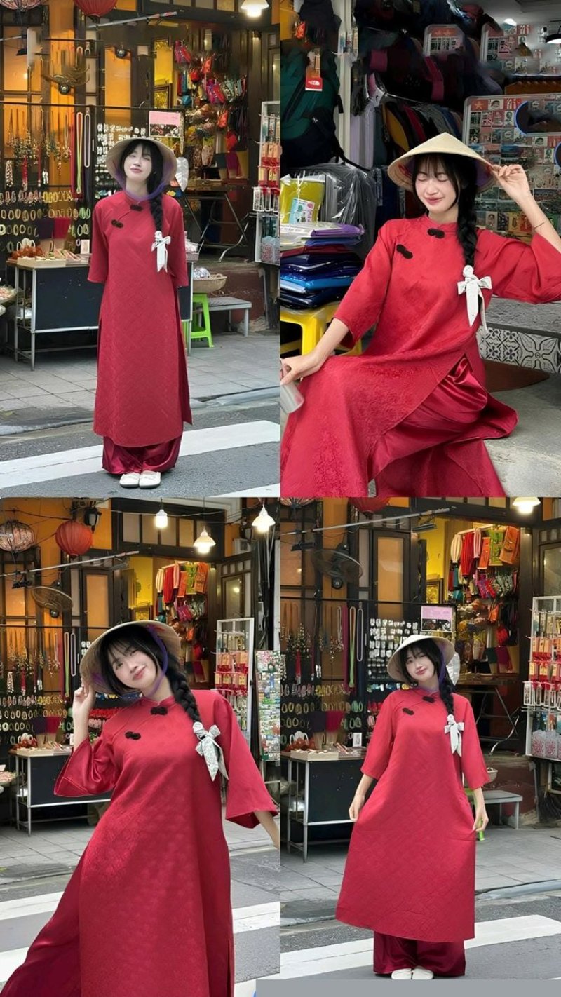 Tạo dáng chụp ảnh áo dài Tết với nón lá