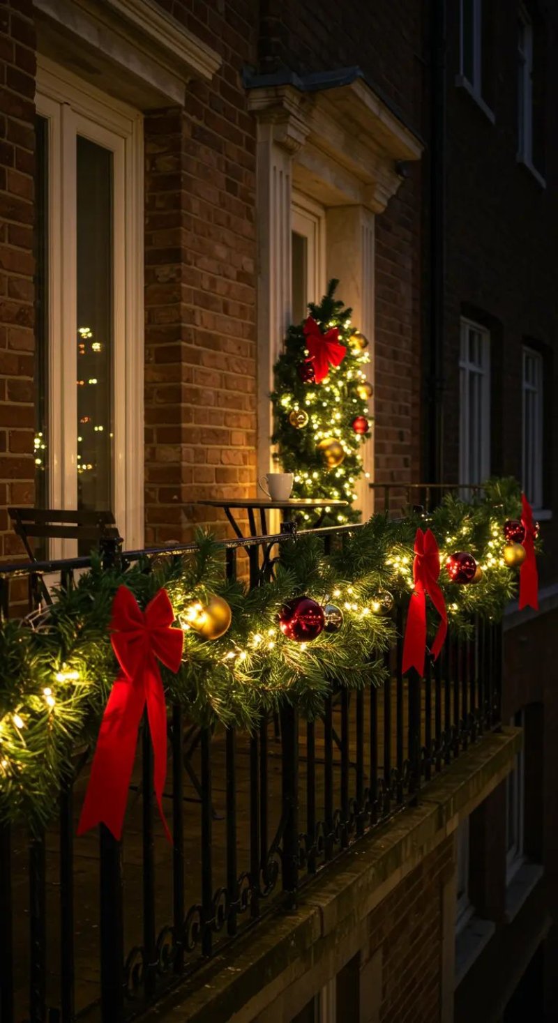 Trang trí ban công giáng sinh đơn giản mà ấn tượng