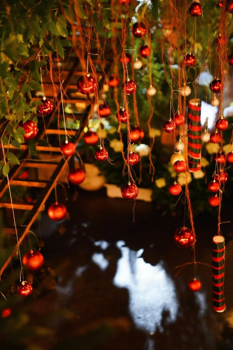 Trang trí cây thông với dây tua rua