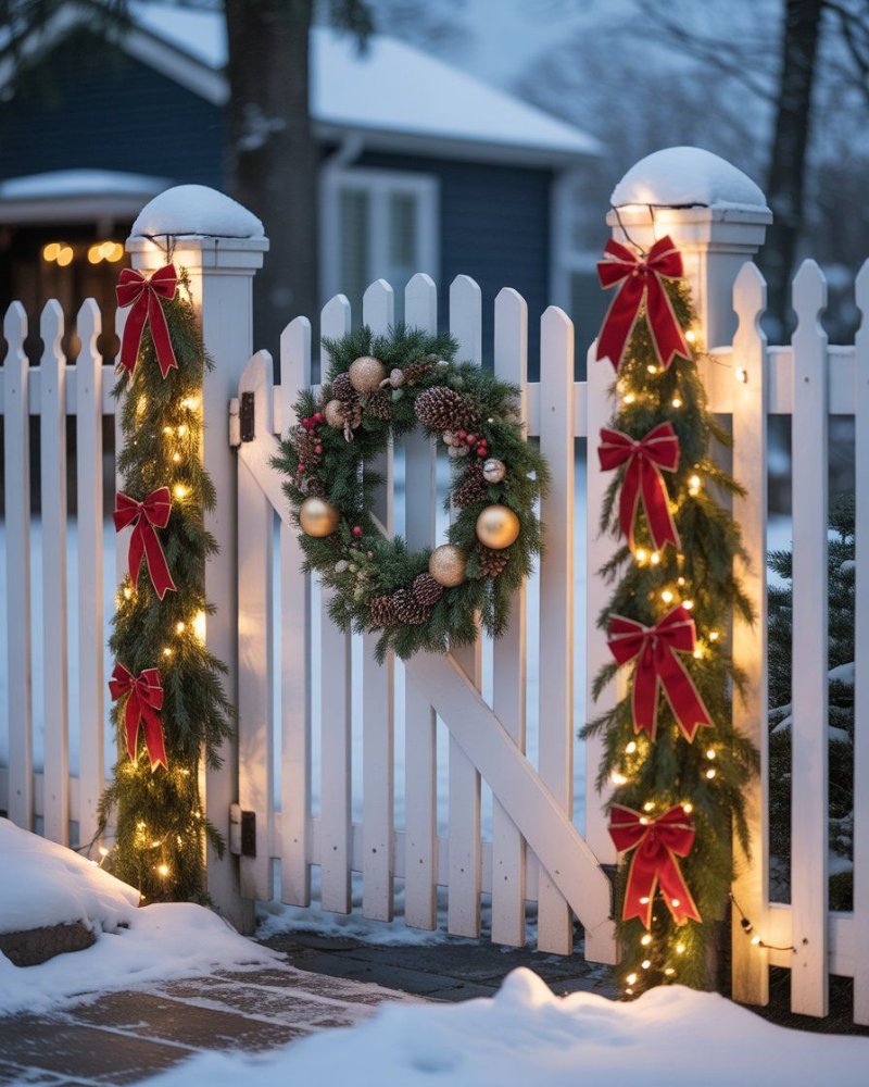 Trang trí giáng sinh ngoài trời với hàng rào