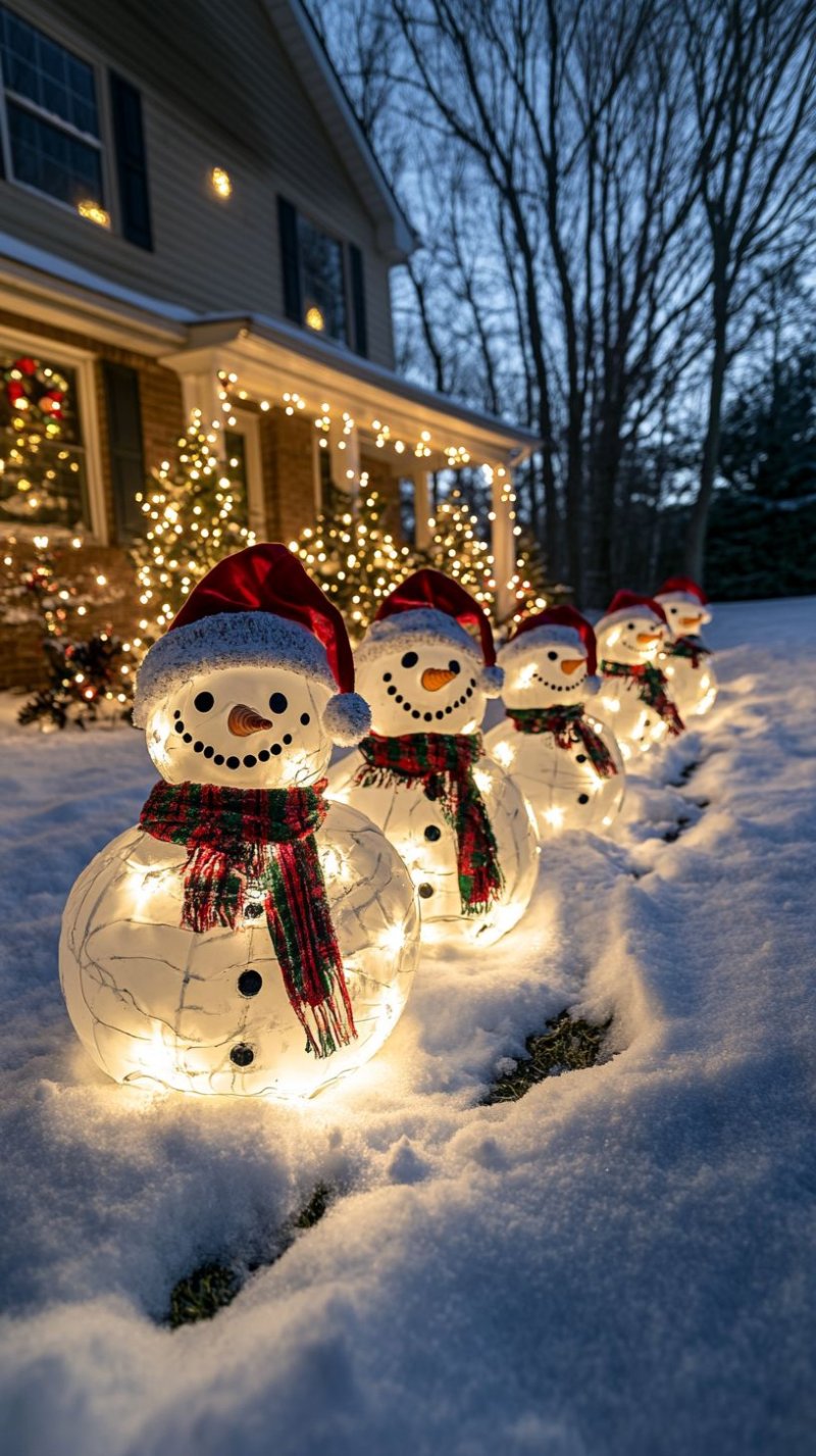 Trang trí noel ngoài trời với người tuyết