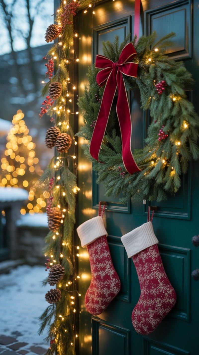 Trang trí noel ngoài trời với tất trang trí