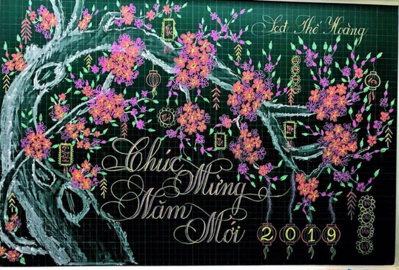 Ảnh Tết vẽ trên bảng sáng tạo