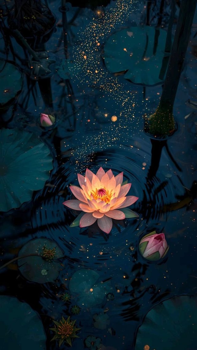 Ảnh hoa sen ban đêm lung linh và huyền ảo