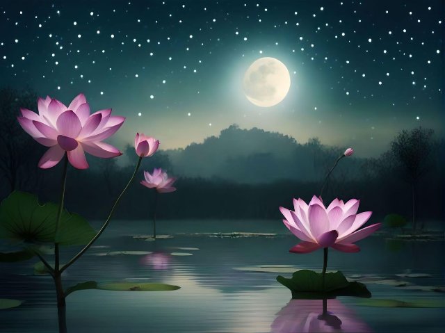 Ảnh hoa sen chụp ban đêm làm nền máy tính