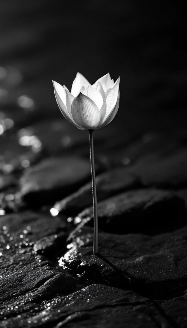 Ảnh hoa sen đen trắng với phông nền tối ấn tượng 2026