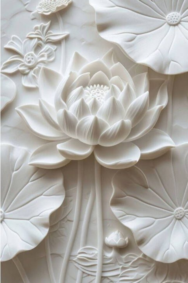 Ảnh hoa sen trắng trong kiến trúc điêu khắc
