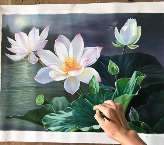 Ảnh vẽ hoa sen cực nghệ