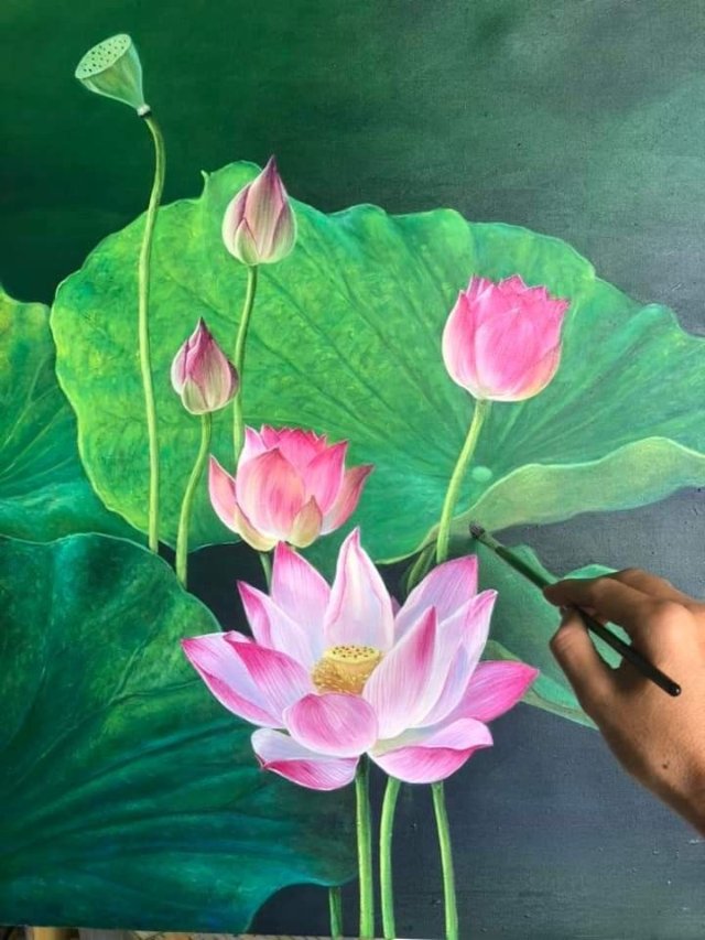 Ảnh vẽ hoa sen hồng nghệ thuật cực chất
