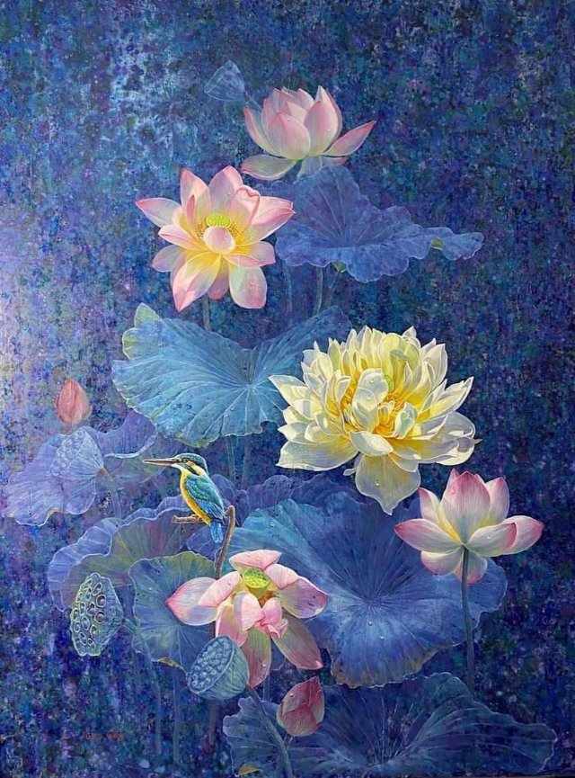 Ảnh vẽ hoa sen nghệ thuật cực chất độc lạ