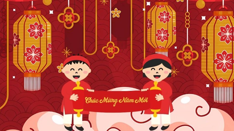 Background Tết Nguyên Đán 2026 với lồng đèn đẹp