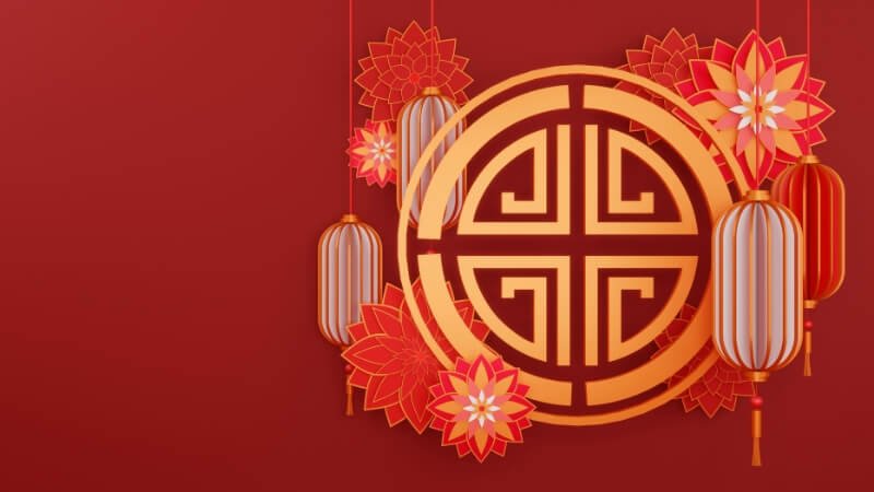 Background Tết Nguyên Đán 2026 với lồng đèn hoa