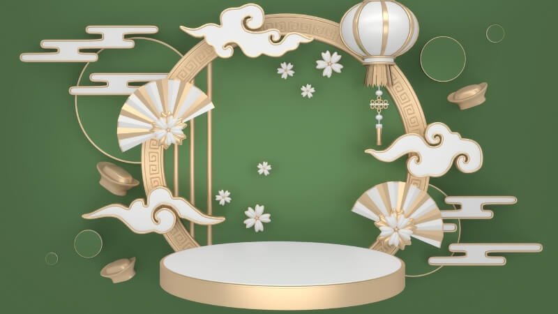 Background Tết Nguyên Đán 2026 với lồng đèn xanh