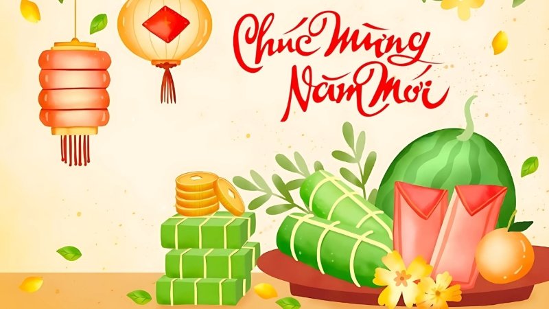 Background Tết Nguyên Đán màu vàng nổi bật