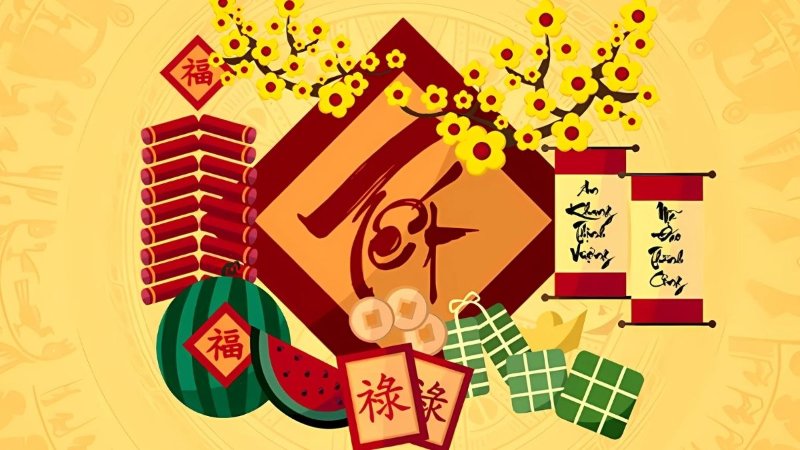 Background Tết câu đối làm poster - standee - ấn phẩm quảng cáo cho doanh nghiệp