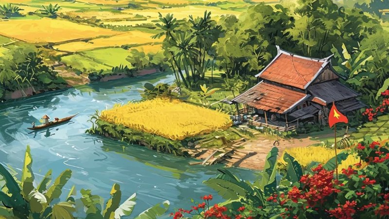 Background Tết làng quê cho trường học - trẻ em - bài thuyết trình