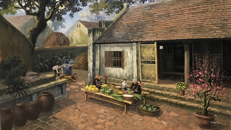 Background Tết xưa cho trường học - trẻ em - bài thuyết trình