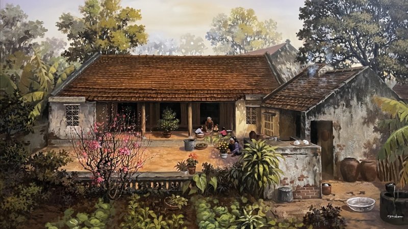 Background Tết xưa làng quê cho trường học - trẻ em - bài thuyết trình