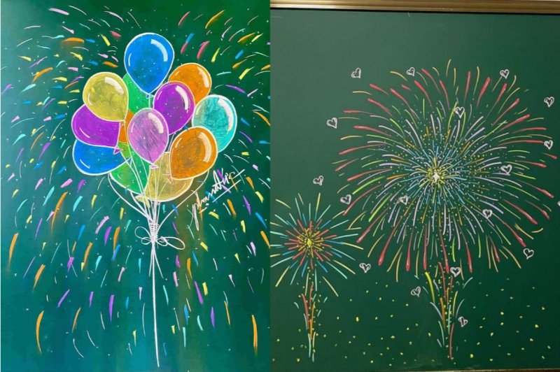 Hình ảnh Tết vẽ trên bảng đơn giản