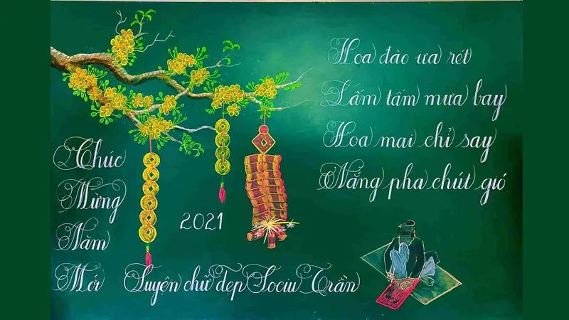 Hình ảnh Tết vẽ trên bảng sáng tạo 2026
