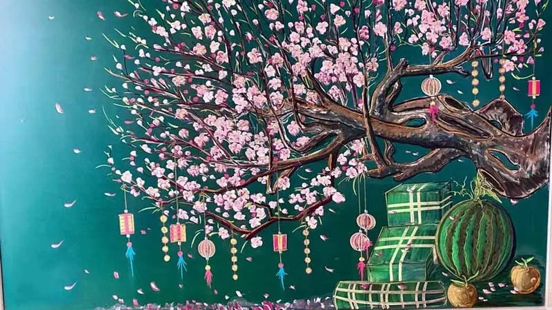 Hình ảnh Tết vẽ trên bảng sáng tạo lạ mắt