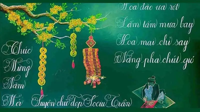 Hình ảnh Tết vẽ trên bảng sáng tạo mới nhất