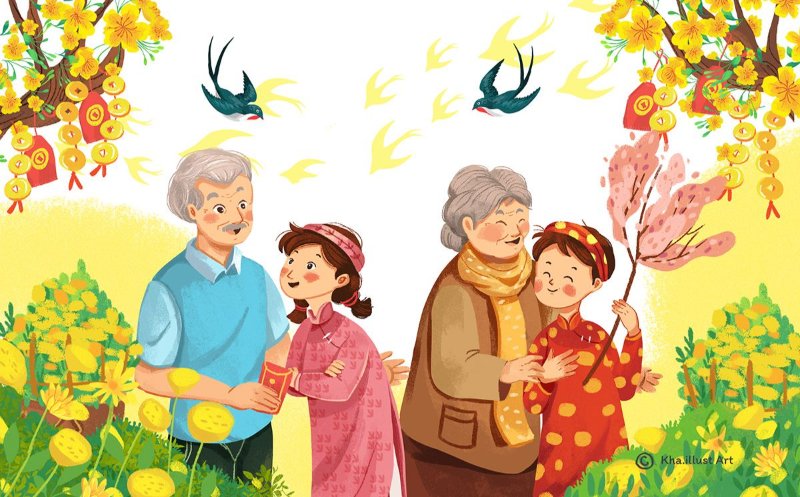 Hình vẽ tranh gia đình ngày Tết 2026