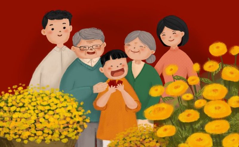 Hình vẽ tranh gia đình ngày Tết đáng yêu