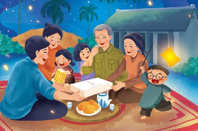 Hình vẽ tranh gia đình ngày Tết đồng quê