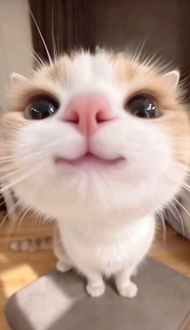 Meme mèo cười hài hước nhìn vào camera