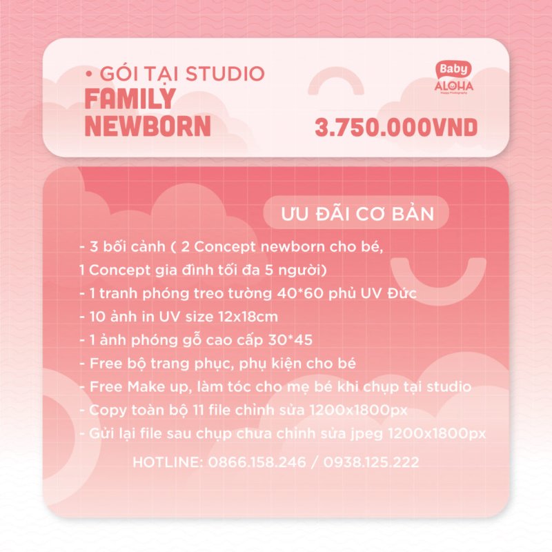 Gói chụp ảnh newborn kết hợp gia đình (tại studio)