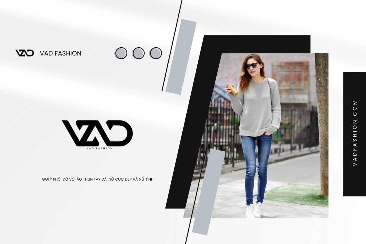 Phối đồ áo thun tay dài với quần jeans