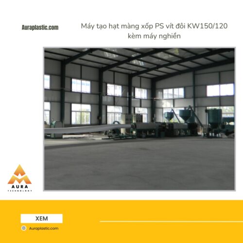 Máy tạo hạt màng xốp PS vít đôi KW150_120 kèm máy nghiền