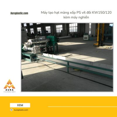 Máy tạo hạt màng xốp PS vít đôi KW150_120 kèm máy nghiền