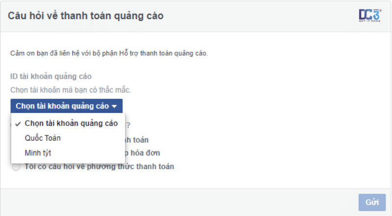 Vào link https://www.facebook.com/help/contact/649167531904667 và chọn tài khoản của sếp