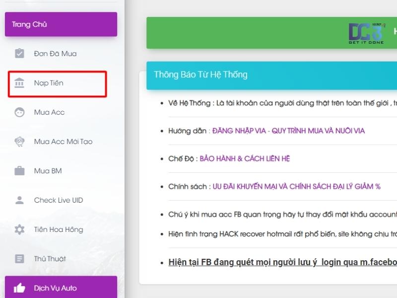 nạp tiền để mua tài khoản quảng cáo facebook