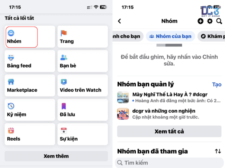 xóa nhóm bằng điện thoại