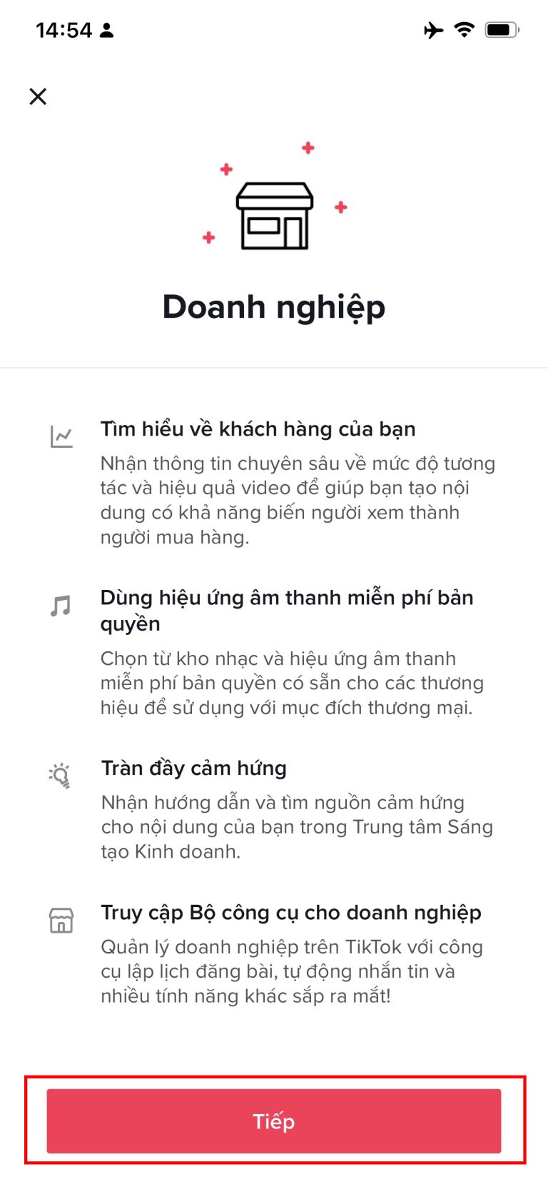 Nhấn vào tiếp tục